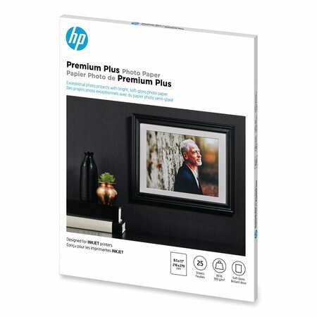Hp Premium Plus Photo Paper, 11.5 mil, 8.5 x 11, Soft-Gloss White, PK25 CR671A